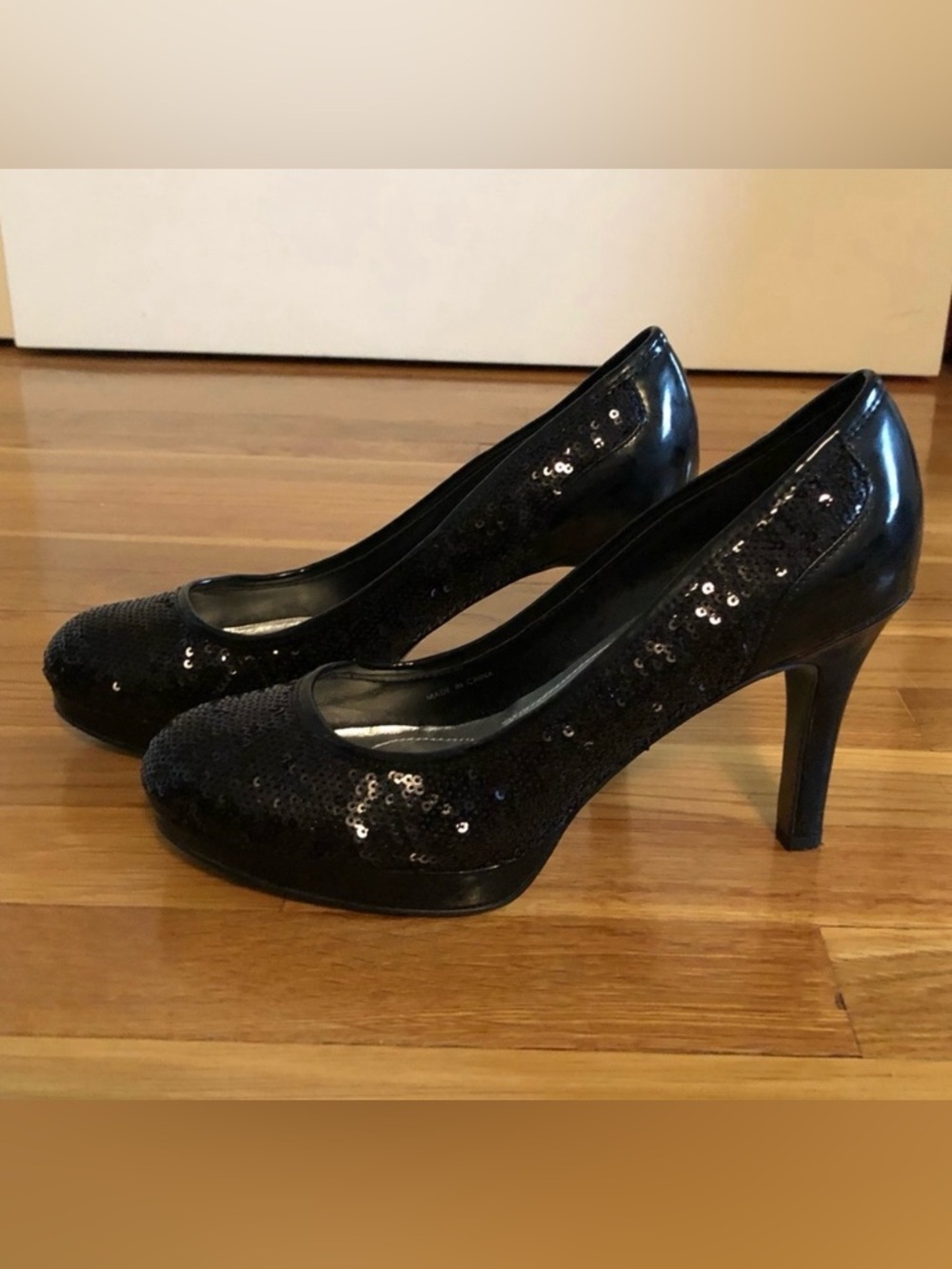 Tahari Black Sequin Cheryl Platform Heels - Picture 3 of 12
